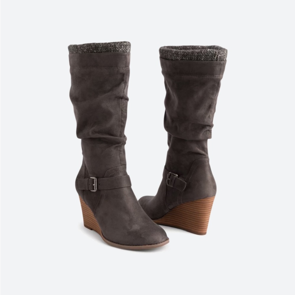 Report Gaeton faux suede wedge boot from Stitch Fix